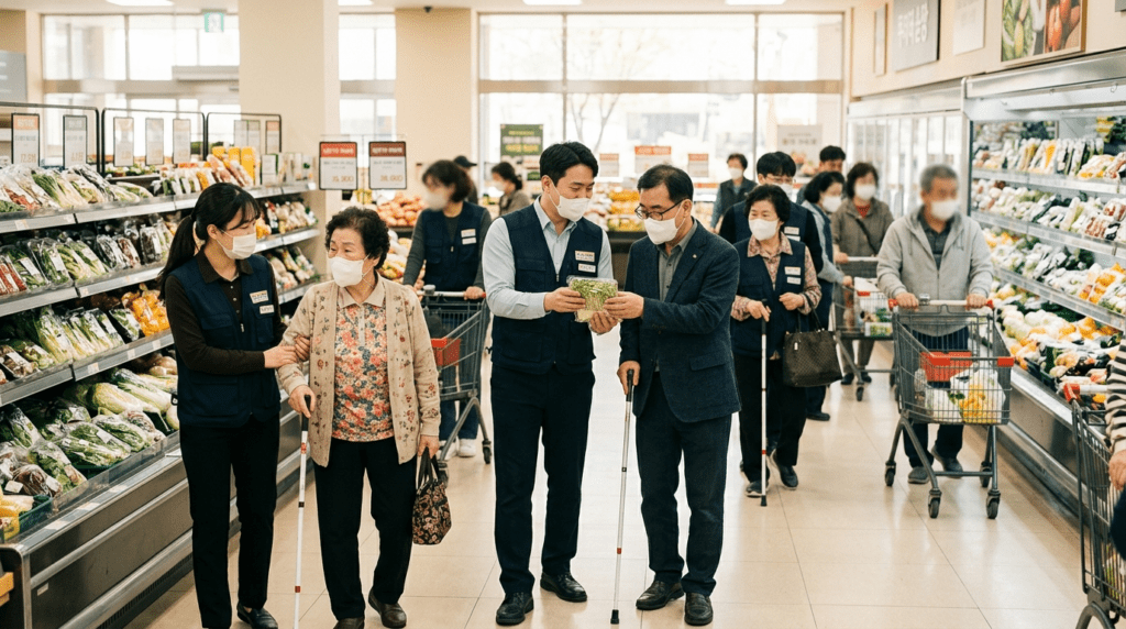 사진으로 보는 농협유통 임직원, 시각장애인과 함께한 매장 동행