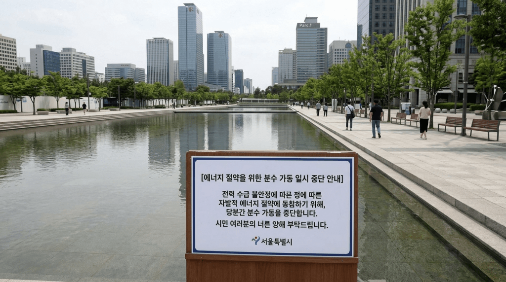 사진 물빛광장 분수대, 중동발 에너지 위기 확산 속 절감 움직임에 힘을 보태다