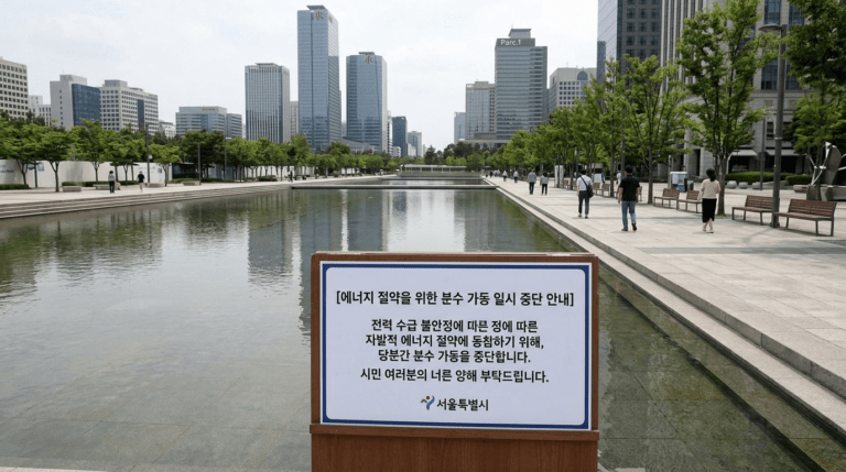 사진 물빛광장 분수대, 중동발 에너지 위기 확산 속 절감 움직임에 힘을 보태다
