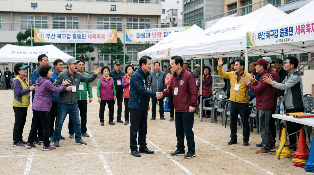 한동훈 등장에 부산 체육대회가 술렁였다 “부산을 가볍게 보느냐”는 항의와 “일하러 온 사람”이라는 맞받음이 현장을 뒤흔들었다