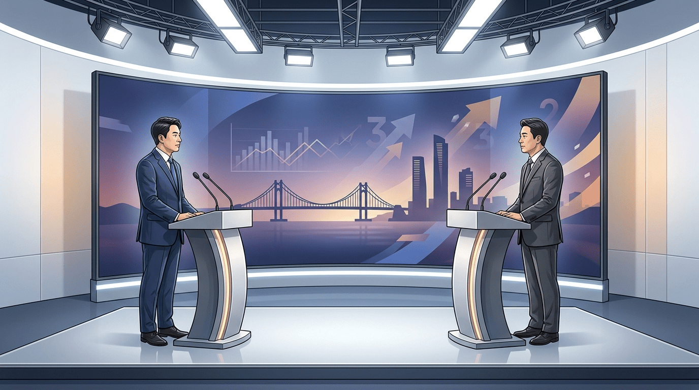 부산시장 선거 국면 전재수와 박형준이 세 번의 티브이 토론으로 정면 승부를 벌인다