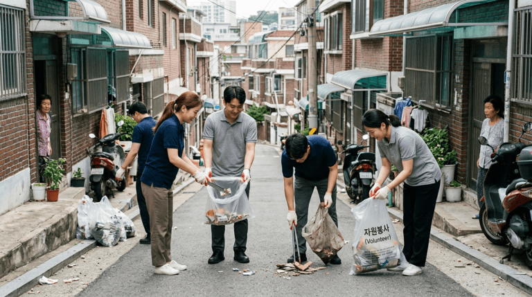서울역 쪽방촌에서 쓰레기 줍기 봉사를 펼치며 엘엑스인터내셔널이 지역 환경 개선 실천에 나섰다