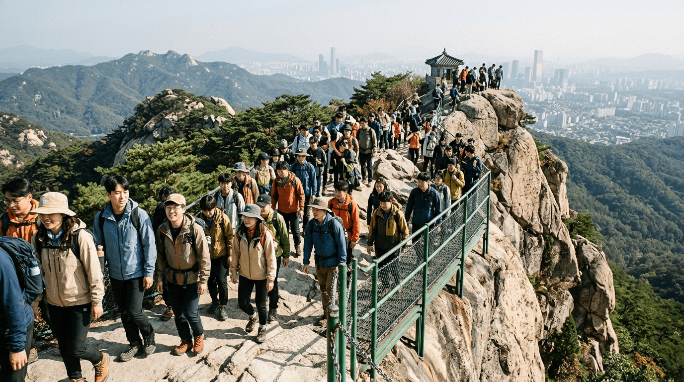 주말마다 관악산에 엠지세대가 몰려들고, 삼성전자 오르자 분위기까지 더해져 사람들로 가득 찬 초긴장 상태