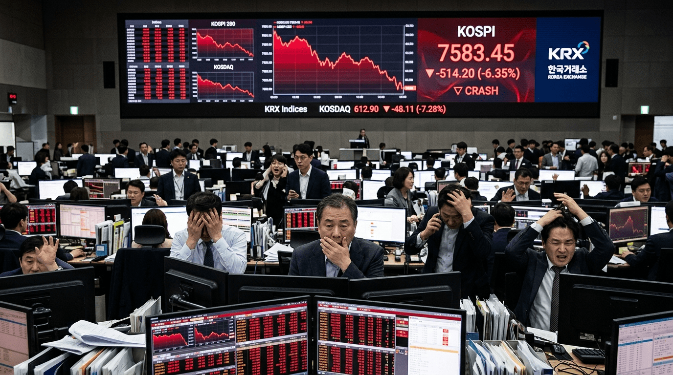 8천선 환호 뒤 급락 , 7400대로 곤두박질한 증시 역사적 롤러코스터 장세