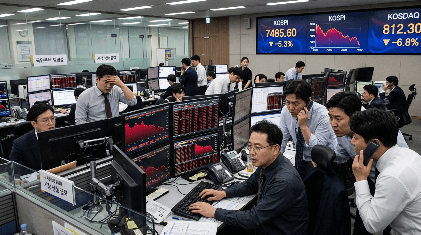 주요 지수 동반 급락 국내 증시 패닉 상황 발생 거래소 시장 6% 이상 하락 기록