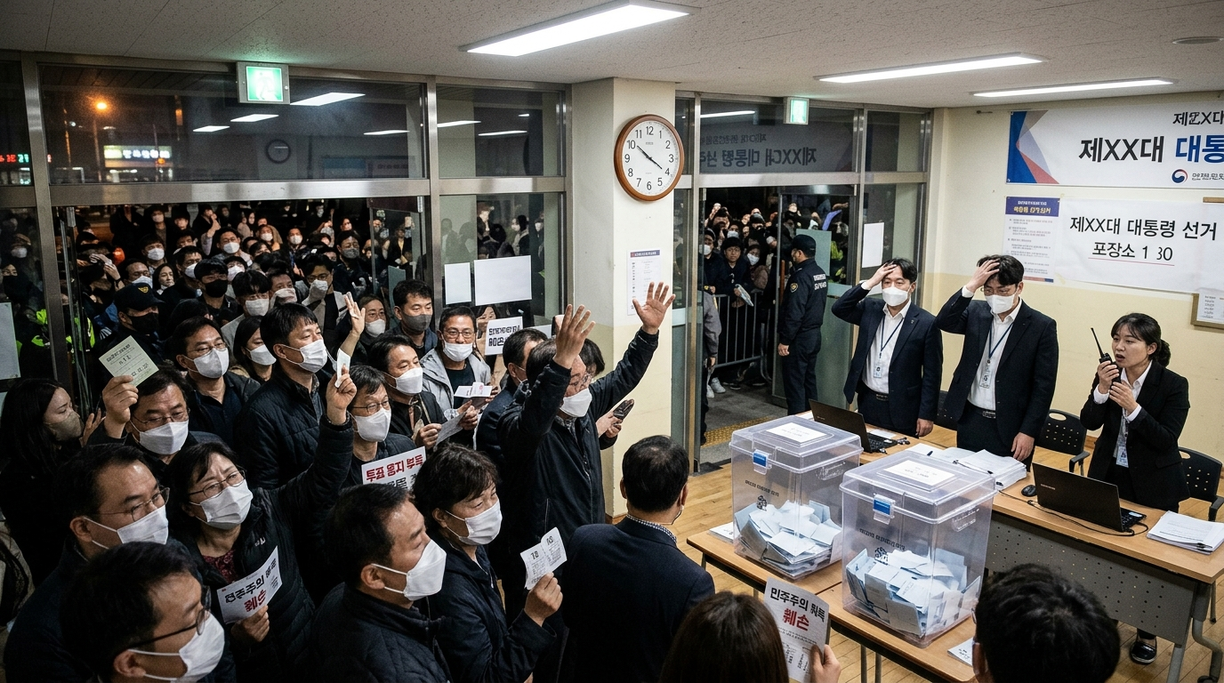 잠실7동 제2투표소 ‘투표함 반출 저지’ 인파 몰려 대치 중