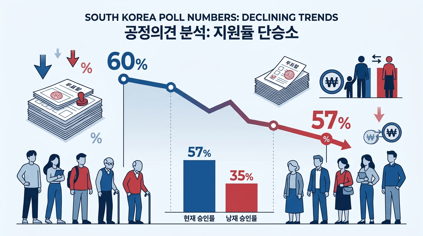 李대통령 지지율 7%p 하락…4개월만에 60% 밑으로